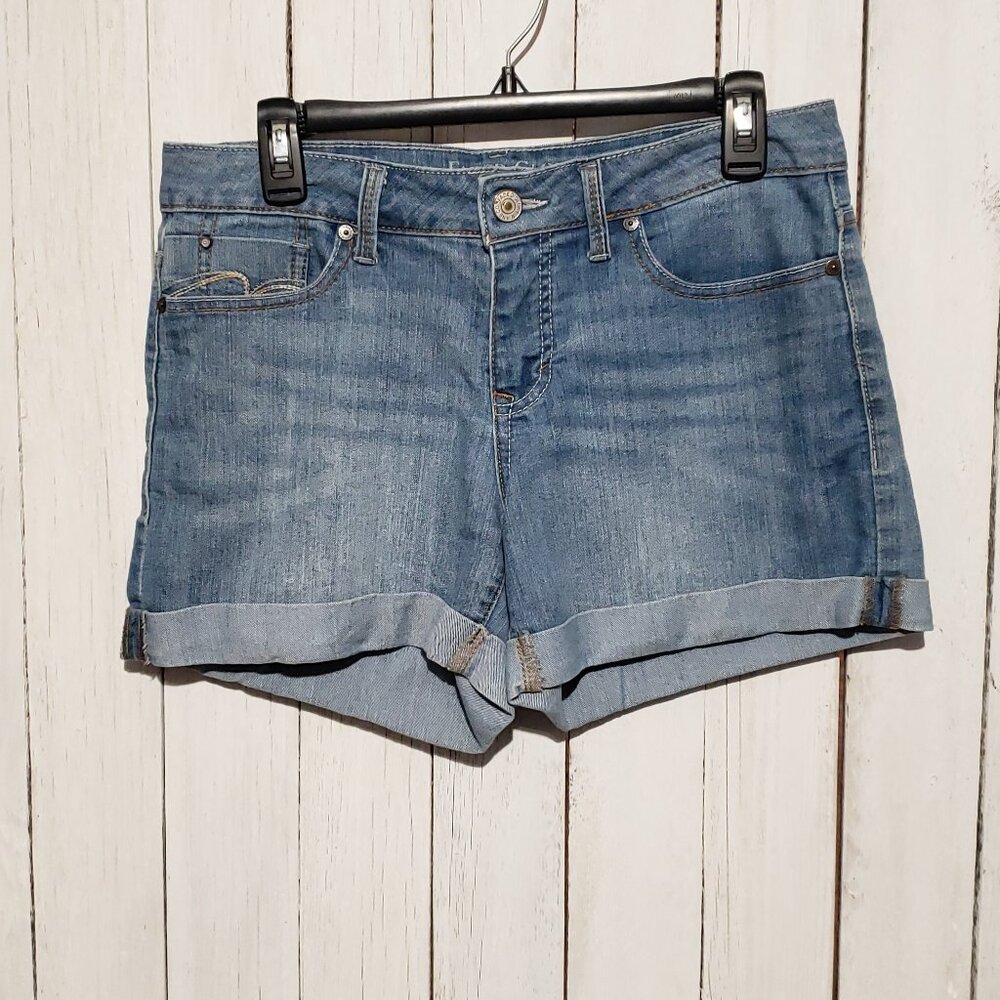 Faded Glory Y2K Jean‎ Shorts 6 Cuffed Flap Pockets Embroidered Casual Boho Retro